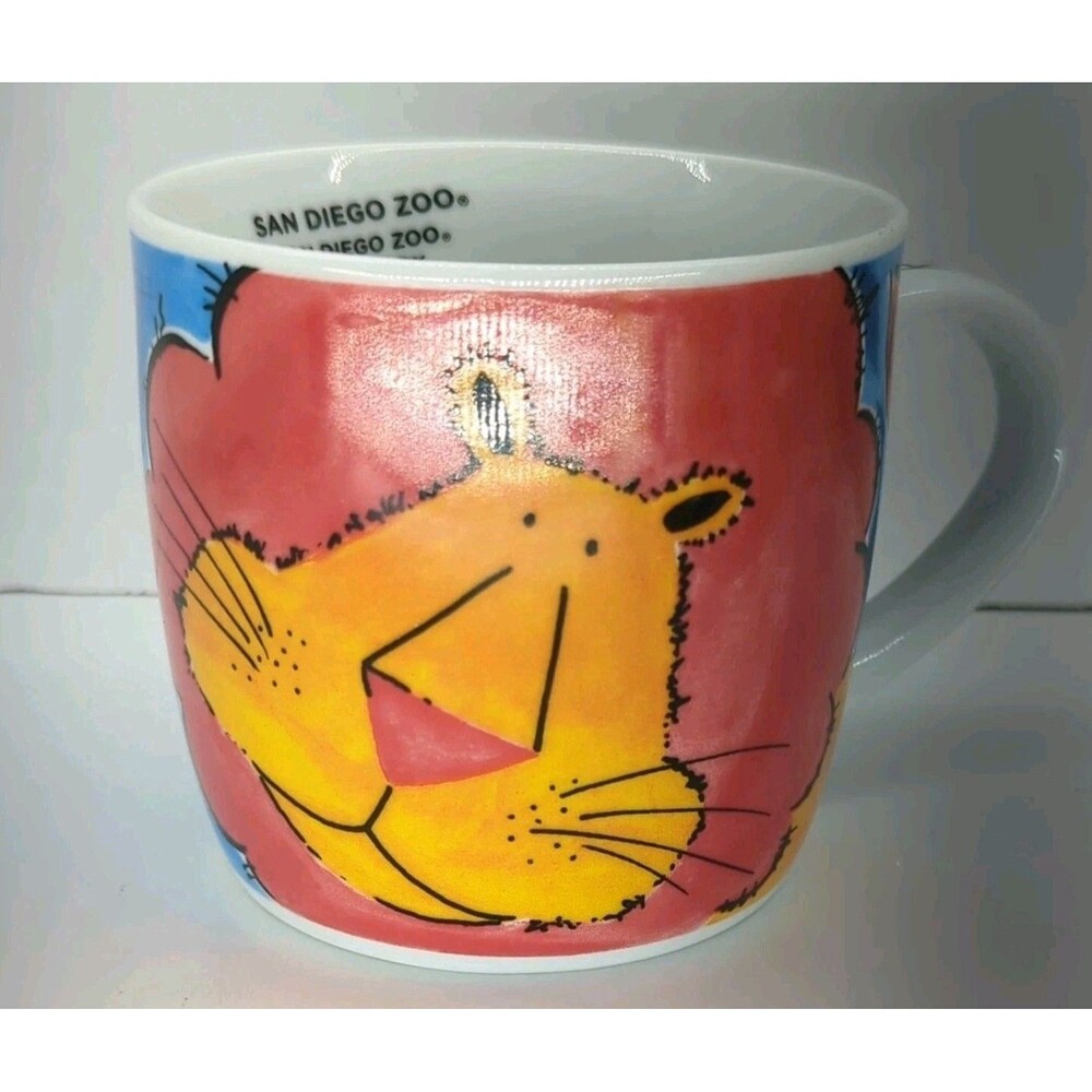 San Diego Zoo Lion Roar Multicolor Print Coffee Mug "Great Condition"
